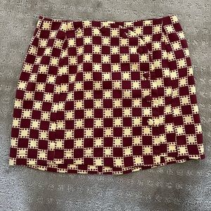 Urban Outfitters Maroon and Sand Checkered button mini skirt with stars